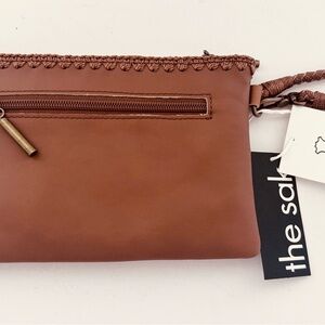Sak Sakroots VITA Tobacco Brown Leather Top Zip Wristlet Pouch Wallet New